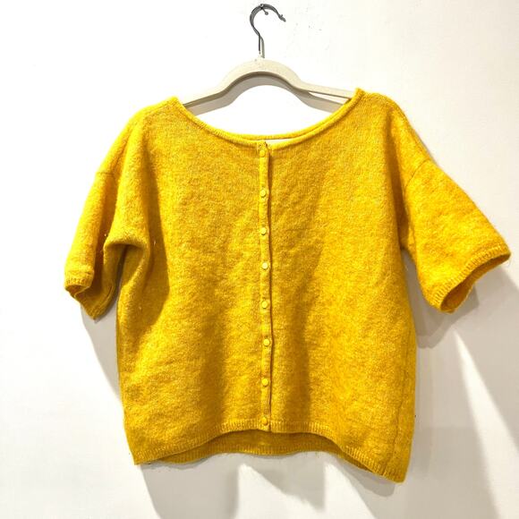 Sézane Paco sweater angora blend button back shirt sleeve yellow gold medium - Picture 6 of 13